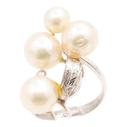 925 Sterling Silver Vintage Ring Elegant Pearl Etched Leaf Band  Sz 6  RG35858