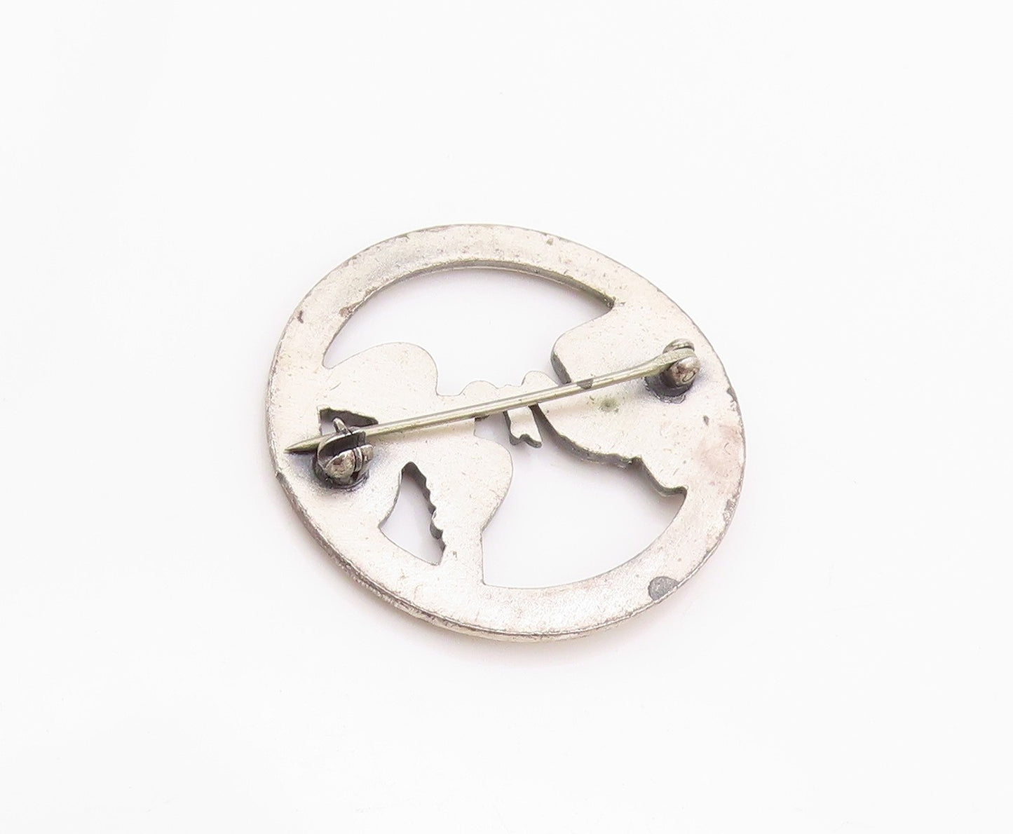 925 Sterling Silver Vintage Brooch Dark Tone Love Birds Sharing Food  BP11586