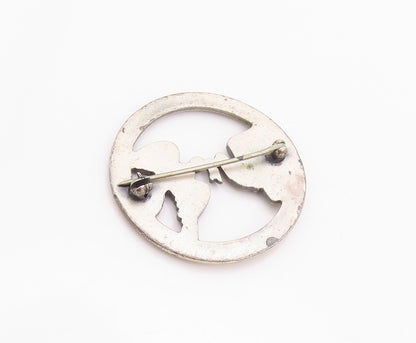 925 Sterling Silver Vintage Brooch Dark Tone Love Birds Sharing Food  BP11586