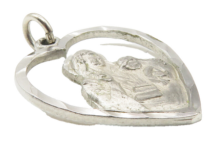 925 Sterling Silver  Vintage Dark Tone Love Heart Religious Pendant  PT9447