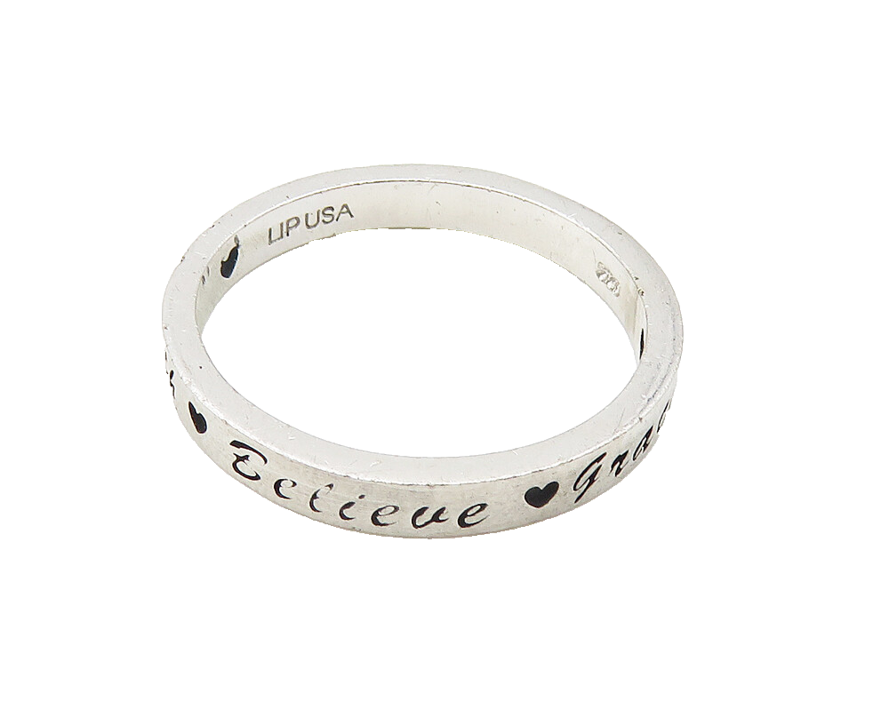 LIPUSA 925 Silver  Vintage Faith Believe Grace Band Ring Sz 6.5  RG10293