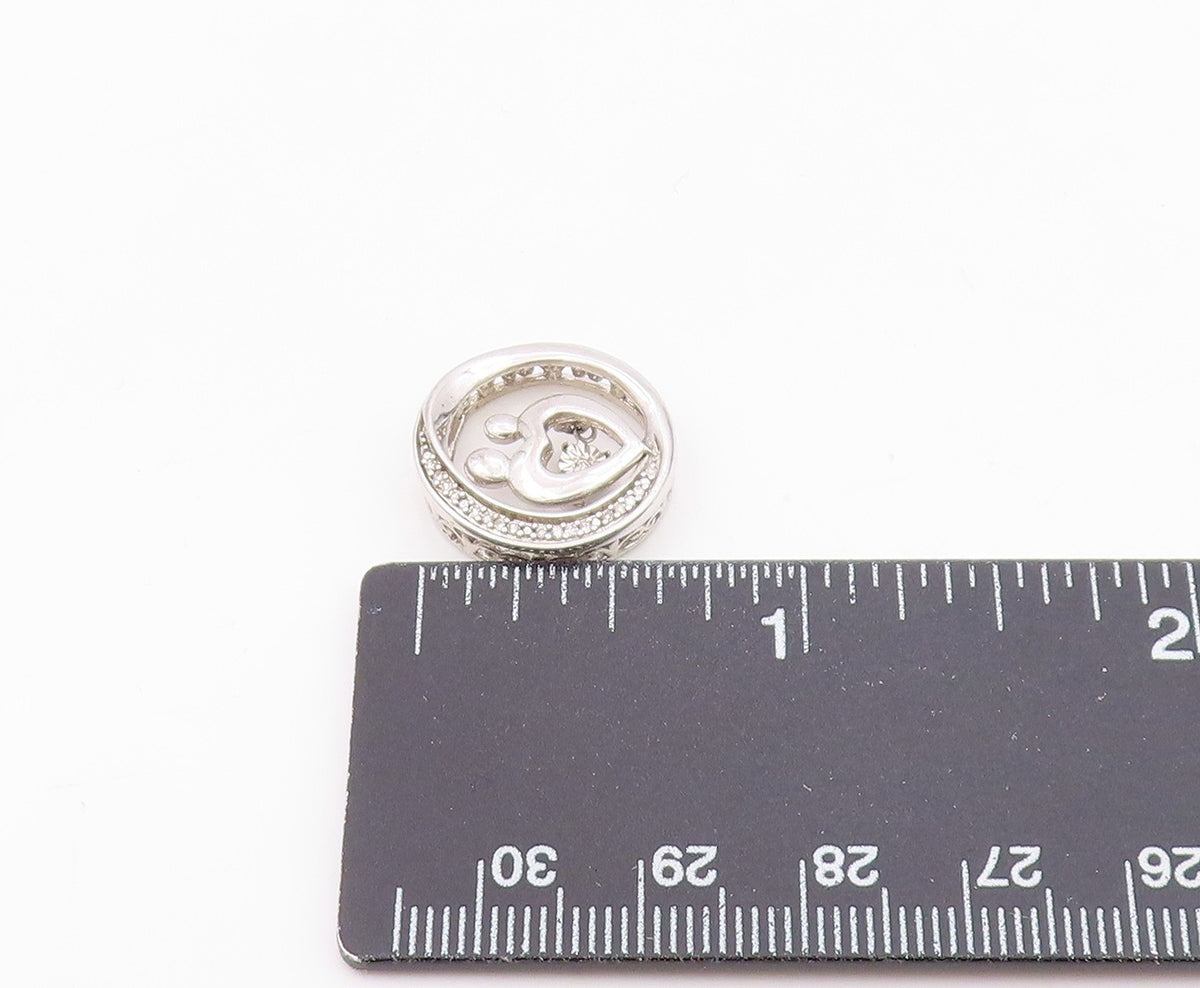 925 Sterling Silver  Vintage Genuine Diamonds Mom & Baby Love Pendant  PT18617