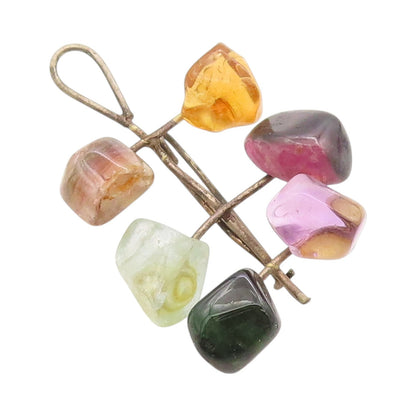 925 Sterling Silver Vintage Brooch Wire Wrapped Gemstone Cluster Design  BP11848