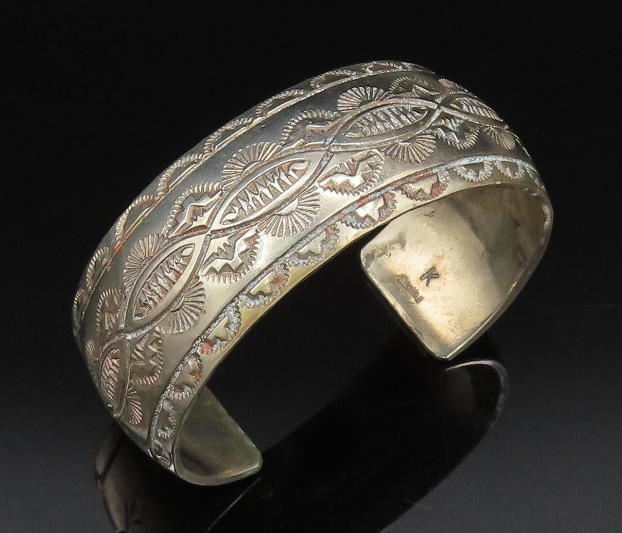 NAVAJO 925 Silver  Vintage Etched Lines & Patterns Cuff Bracelet  BT9748