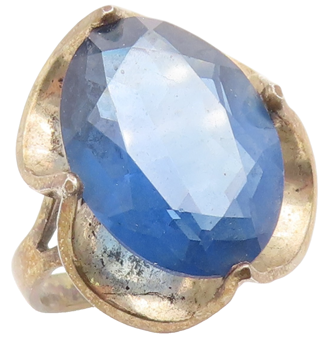 925 Sterling Silver Vintage Ring Modernist Faceted Sapphire Band  Sz 8  RG35976