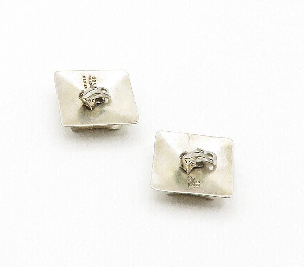 MEXICO 925 Silver  Vintage Modernist Square Non Pierce Drop Earrings  EG7780