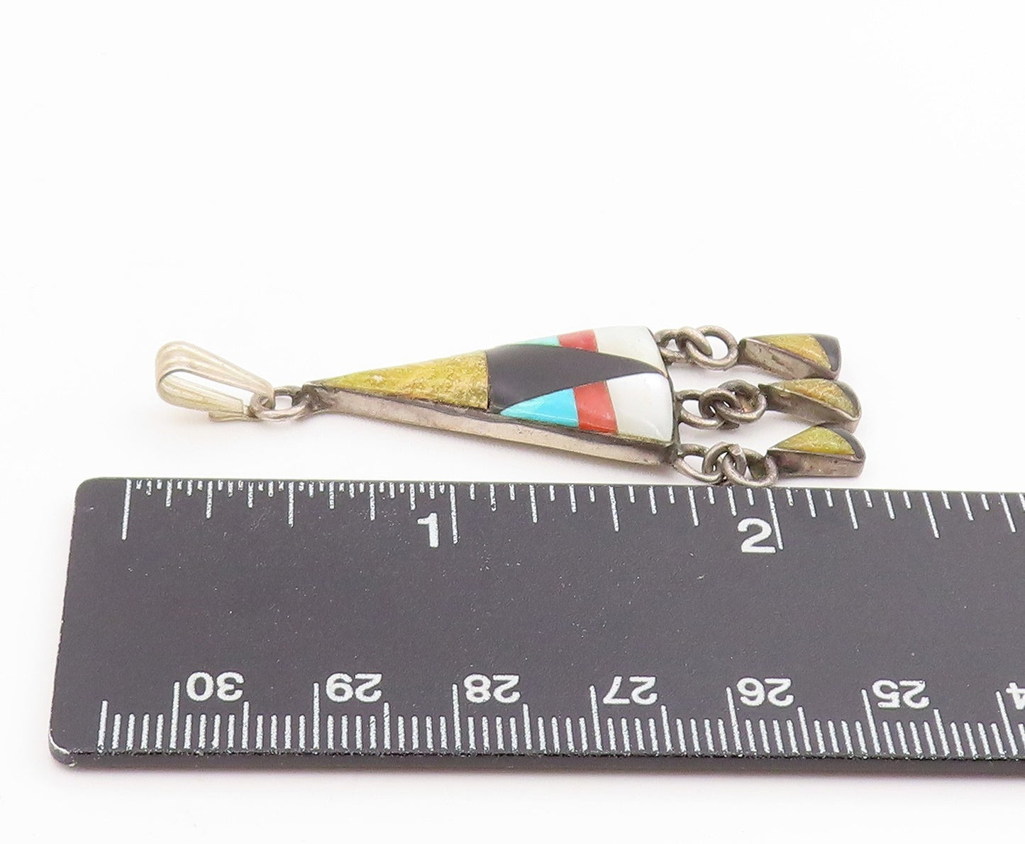 925 Sterling Silver Vintage Pendant SOUTHWESTERN Multi Gemstone Inlay PT25671