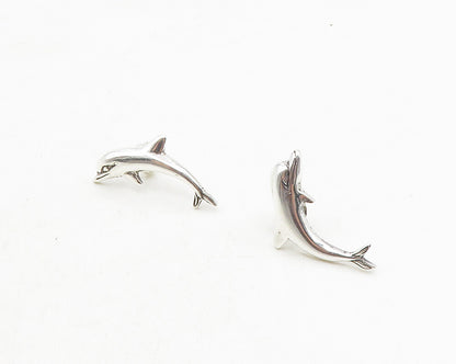 925 Sterling Silver  Vintage Shiny Leaping Dolphin Motif Drop Earrings  EG5248