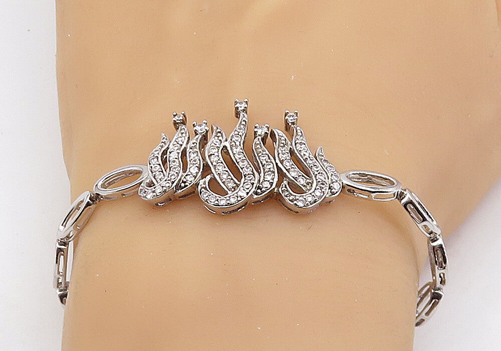 925 Sterling Silver  Sparkling Cubic Zirconia Oval Link Chain Bracelet  BT2372