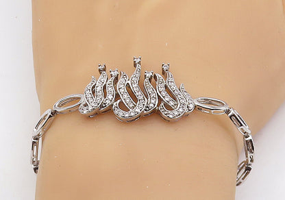 925 Sterling Silver  Sparkling Cubic Zirconia Oval Link Chain Bracelet  BT2372