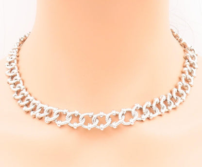925 Sterling Silver Vintage Necklace Carved Beaded Rope Rings Linked  NE4269
