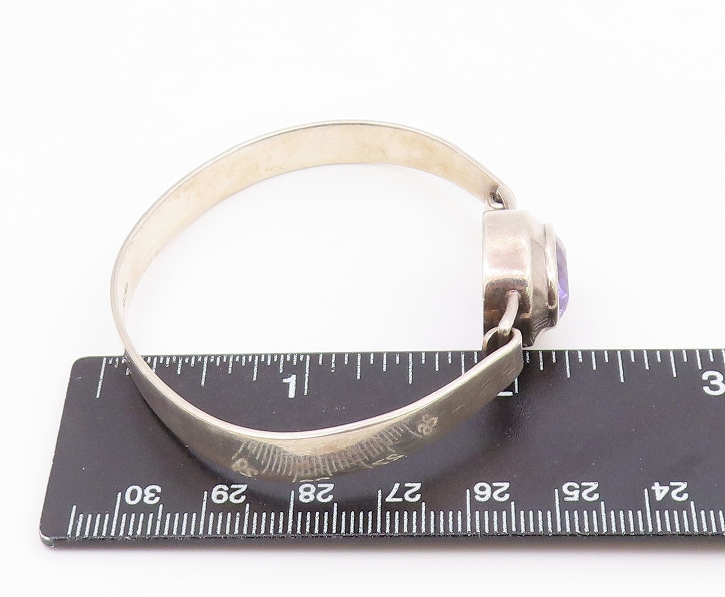 BOMA 925 Sterling Silver Vintage Inlaid Oval Amethyst Bangle Bracelet BT9632
