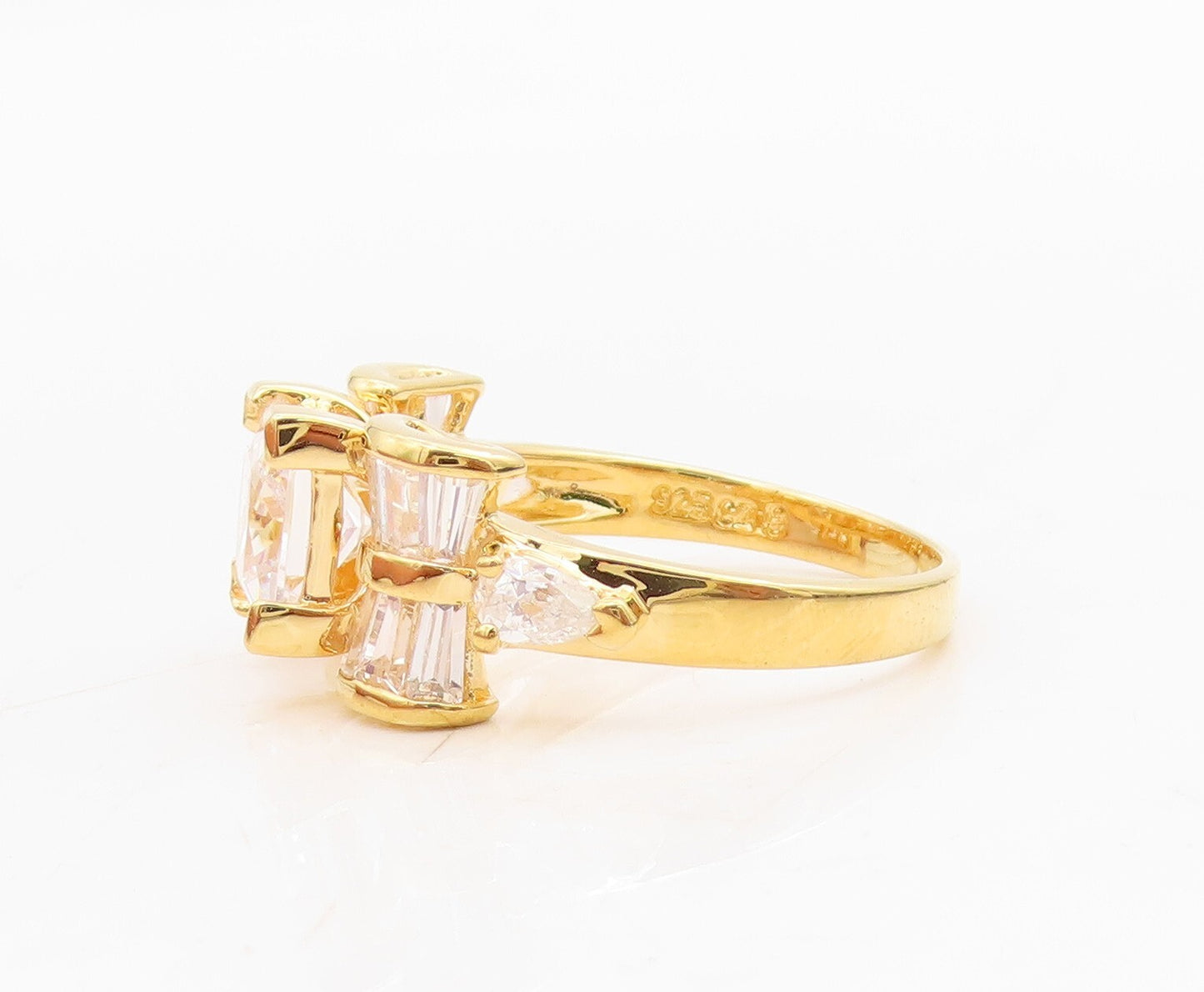 925 Sterling Silver Vintage Ring Gold Plated Designer CZ Inlay  Sz 9  RG31717
