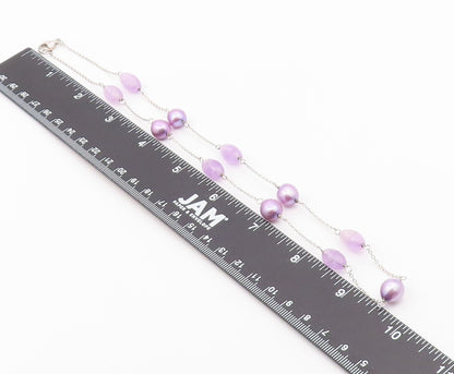925 Sterling Silver  Vintage Purple Quartz & Bead Ball Pattern Necklace NE3999