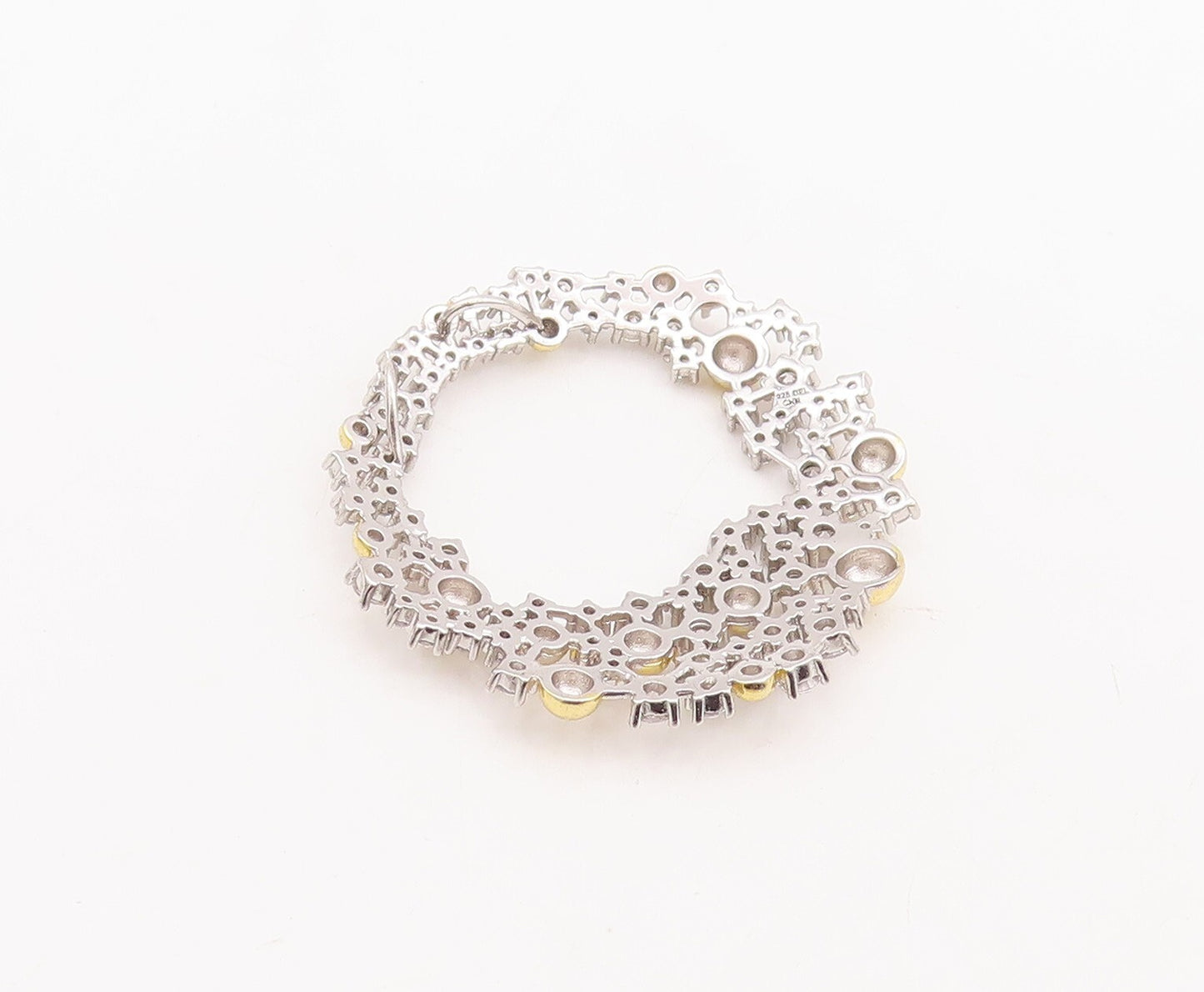 925 Sterling Silver Vintage Pendant Round Cut CZ Gold Plated Beads Ring  PT23397