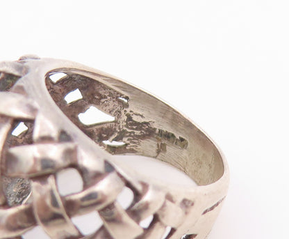 925 Sterling Silver Vintage Ring Modernist Basketweave Band  Sz 4.5  RG35601