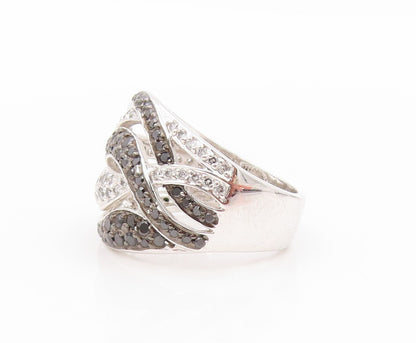 925 Sterling Silver Vintage Ring Swirly Wave Cutout Spinel CZ Inlay Sz 7 RG31840