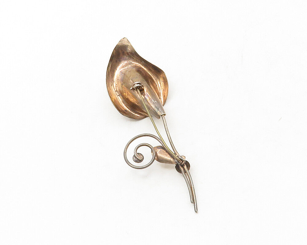 925 Sterling Silver  Vintage Red Topaz Single Flower Motif Brooch Pin  BP4907