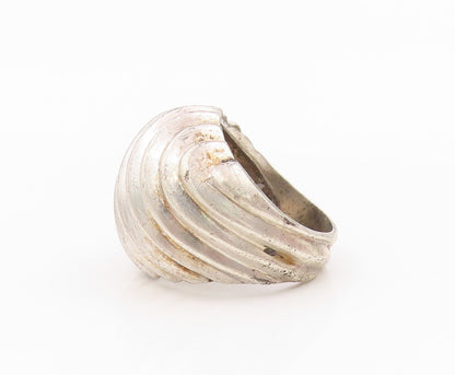 925 Sterling Silver Vintage Ring Domed Designer Grooved  Sz 3  RG31789