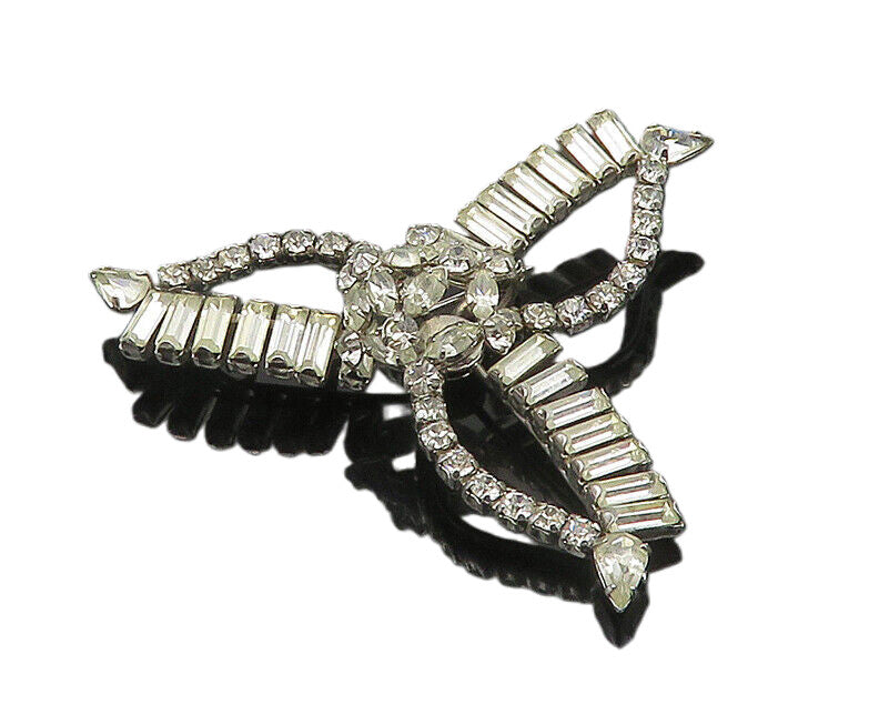 D'ERI 925 Silver  Vintage Shiny Cubic Zirconia Floral Motif Brooch Pin  BP7532