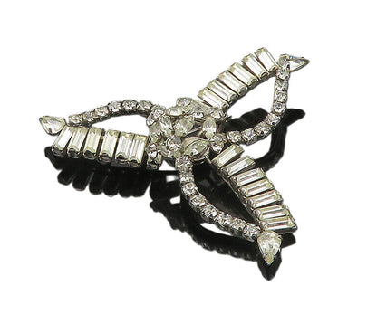 D'ERI 925 Silver  Vintage Shiny Cubic Zirconia Floral Motif Brooch Pin  BP7532