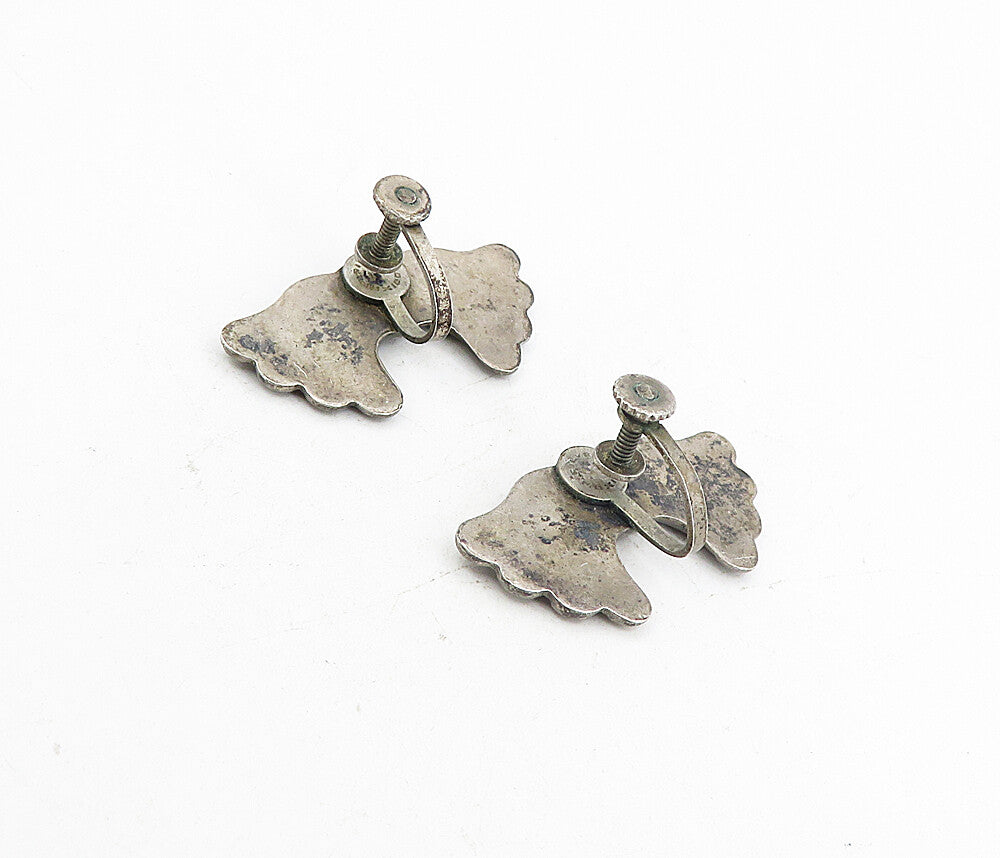 MEXICO 925 Sterling Silver  Vintage Antique Bow Non Pierce Earrings  EG4473