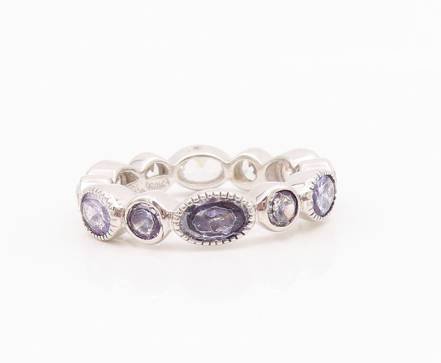 925 Sterling Silver Vintage Ring Round & Oval Cut Amethyst & CZ  Sz 7  RG33032
