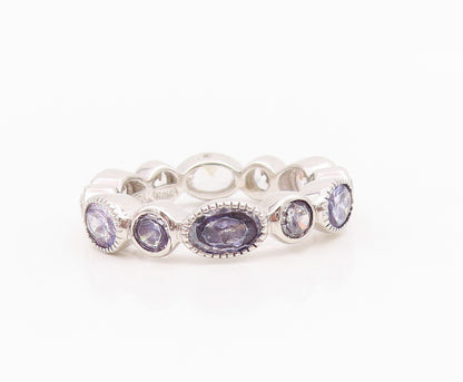 925 Sterling Silver Vintage Ring Round & Oval Cut Amethyst & CZ  Sz 7  RG33032