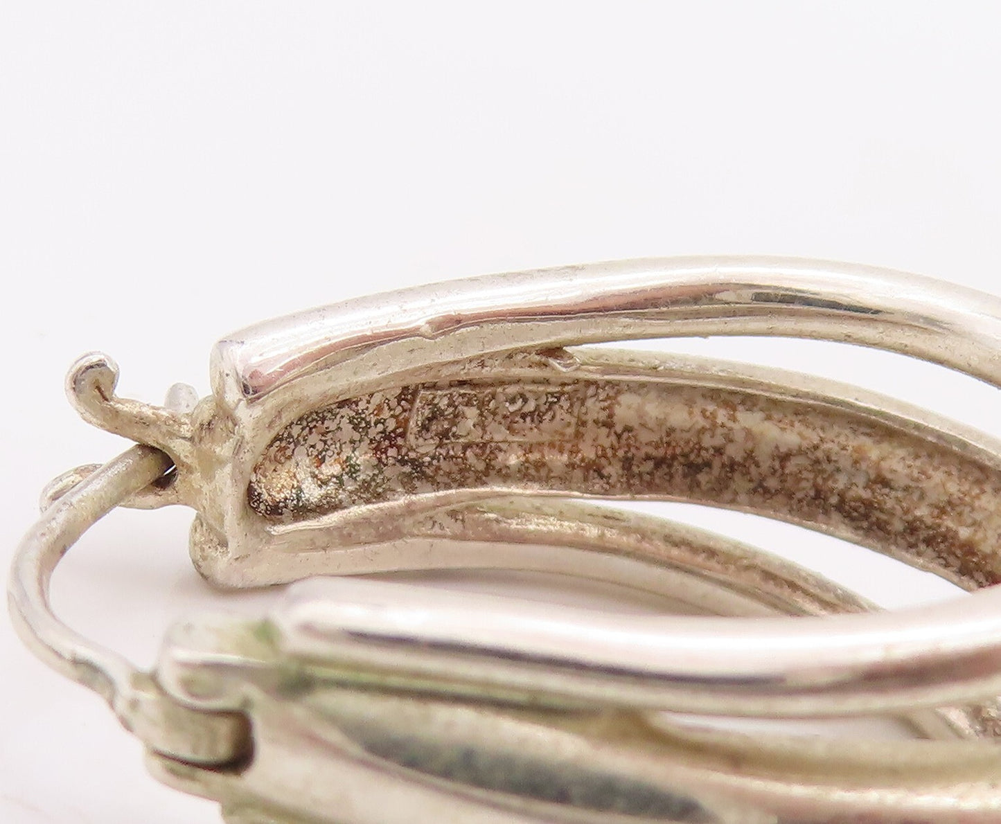 925 Sterling Silver Vintage Earrings Solid Cutout Designer J Hoops  EG13214