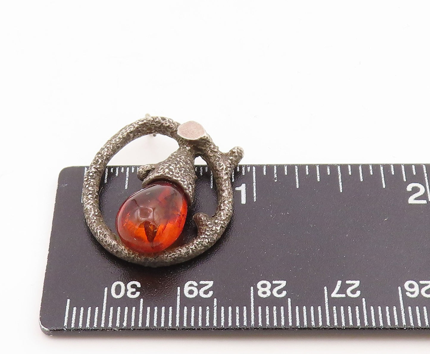 925 Sterling Silver Vintage Pendant Honey Amber Twisted Branch Motif  PT25907