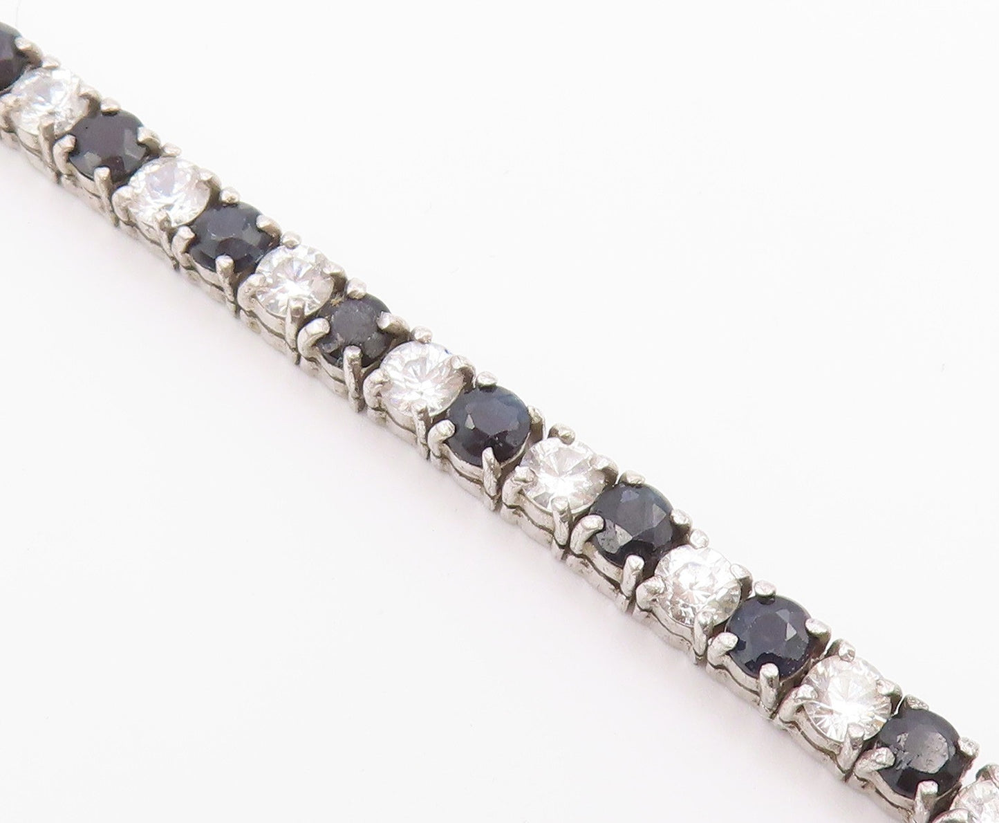 925 Silver  Vintage Shiny Cubic Zirconia & Sapphire Chain Bracelet  BT8035