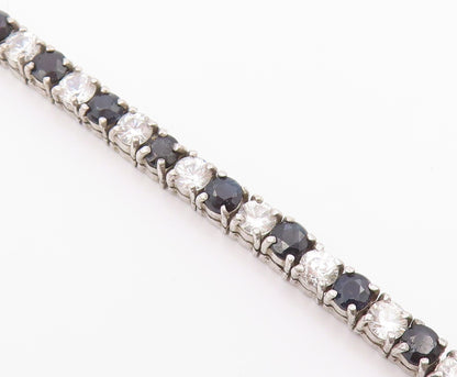 925 Silver  Vintage Shiny Cubic Zirconia & Sapphire Chain Bracelet  BT8035