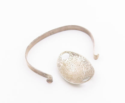 DESIGNER 925 Silver  Vintage Etched Pattern Shiny Hook Bangle Bracelet  BT8633