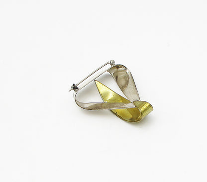 MEXICO 925 Silver Vintage 2 Tone Triangular Brooch Pin BP1076