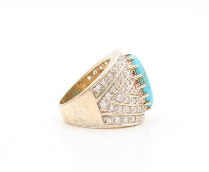 925 Sterling Silver Vintage Ring Gold Plated Large Turquoise & CZ  Sz 7  RG31031