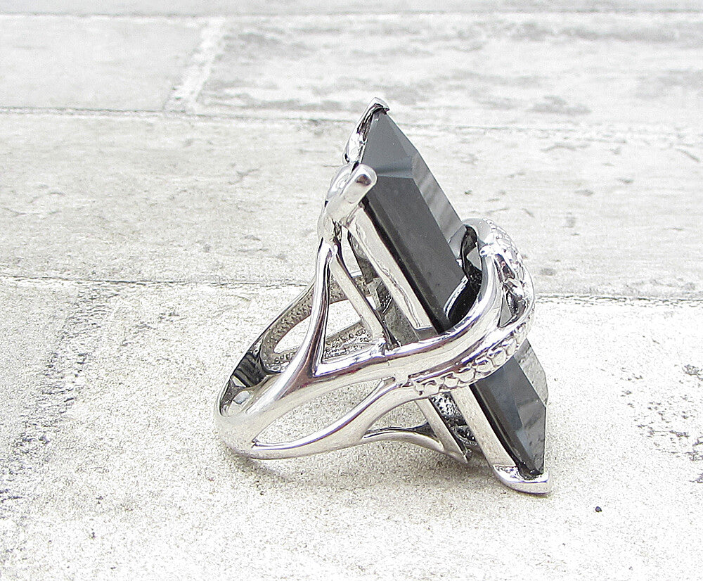 925 Sterling Silver  Faceted Hematite Wrapped Solitaire Ring Sz 7  RG1958