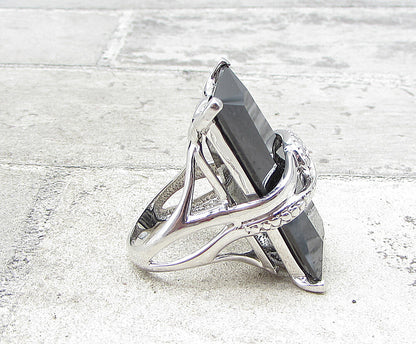 925 Sterling Silver  Faceted Hematite Wrapped Solitaire Ring Sz 7  RG1958