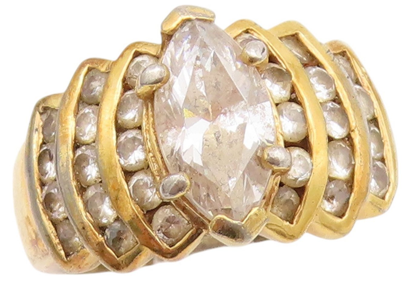 925 Sterling Silver Vintage Ring Gold Plated Marquise & Round CZ  Sz 8  RG33064
