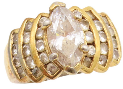 925 Sterling Silver Vintage Ring Gold Plated Marquise & Round CZ  Sz 8  RG33064