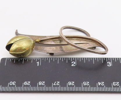 MEXICO 925 Sterling Silver  Vintage Two Tone Flower Motif Brooch Pin  BP6735