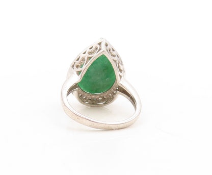 925 Sterling Silver Vintage Ring Diamonds Inlay Drop Cut Gemstone  Sz 6  RG31585