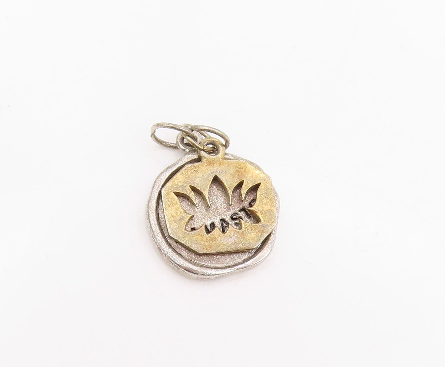925 Sterling Silver Vintage Pendant Engraved Namaste Lotus Flower Charm  PT25386