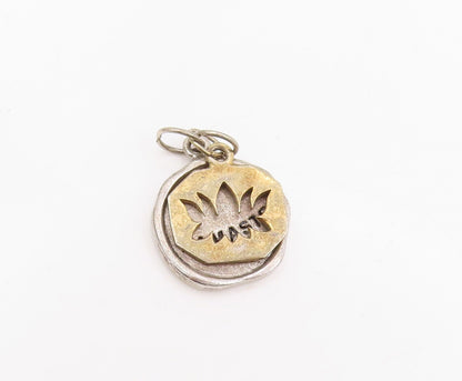 925 Sterling Silver Vintage Pendant Engraved Namaste Lotus Flower Charm  PT25386