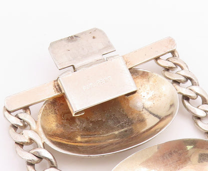 925 Sterling Silver Vintage Bracelet Geometric Solid Oval Link Chain  BT11421