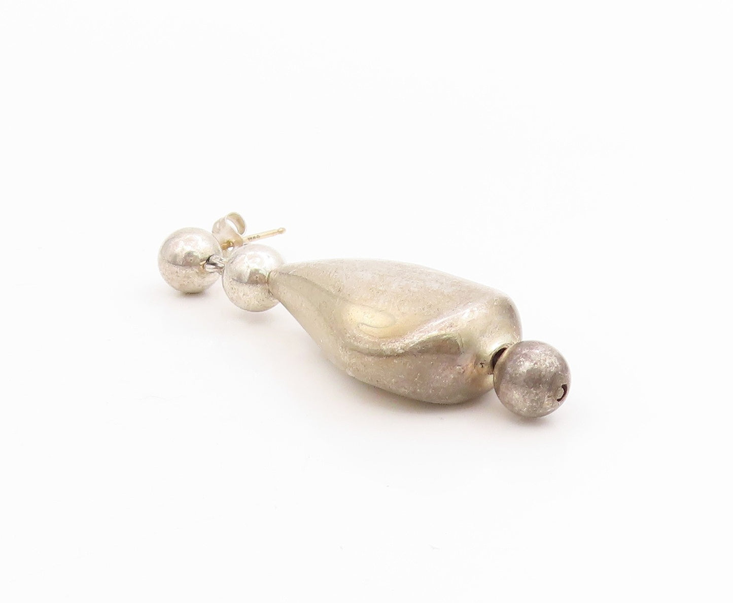 14k Gold & 925 Sterling Silver Vintage Earrings Classic Teardrop Dangle  EG13942