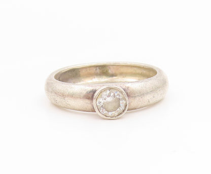 925 Sterling Silver Vintage Ring Round Cut CZ Solitaire Band  Sz 7.5  RG35185