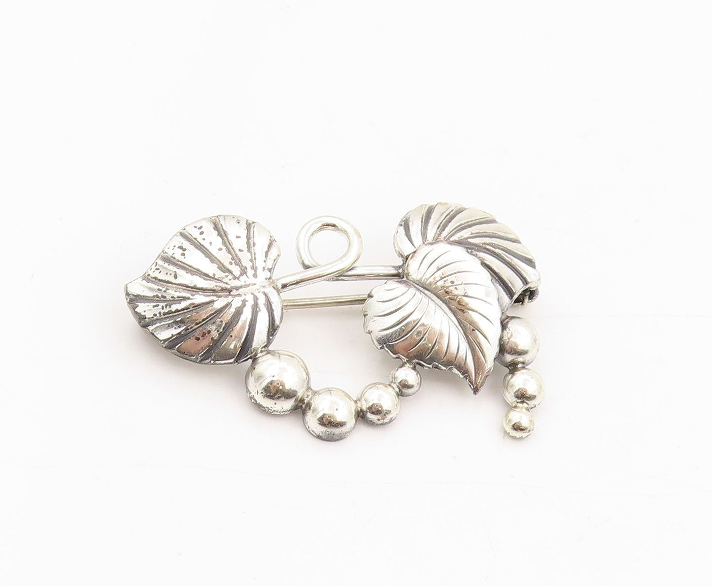 925 Sterling Silver Vintage Brooch DENMARK Botanical Floral Leaf Pin  BP12007