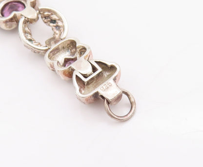 925 Sterling Silver Vintage Bracelet Amethyst Flowers & Ring Linked  BT10591