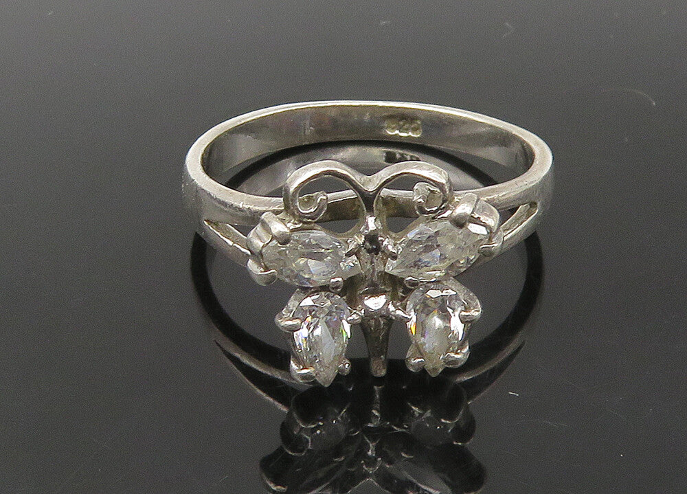 925 Sterling Silver  Vintage Cubic Zirconia Butterfly Band Ring Sz 8  RG22388