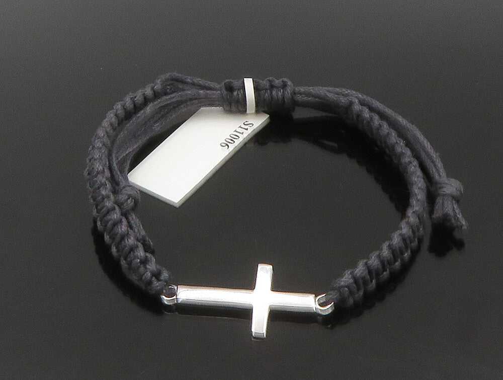 925 Sterling Silver  Religious Cross Adjustable Friendship Bracelet  BT1027